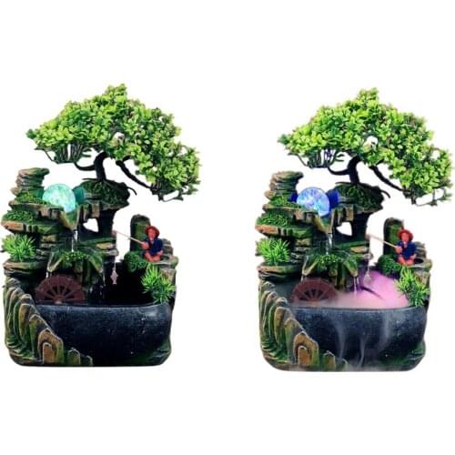 Indoor Resin Rockery Waterfall Feng Shui Flowing Water Fountain Desktop Ornament Office Decor EU Plug