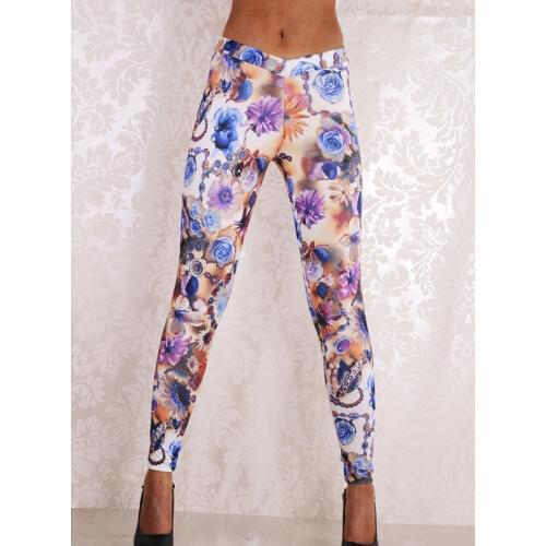 Summer Women Solid High Waist Elastic Trousers Women Pants Floral Rainbow Vintage Printed Stretch Leggings Fitness Mujer Leggins