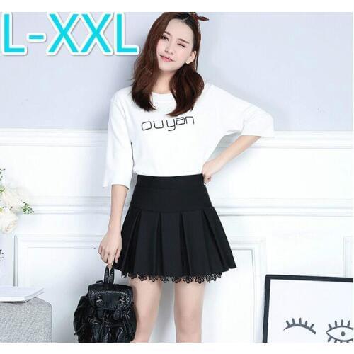 Summer Style Sexy Skirt for Girl Korean Women Clothing Faldas Lace Solid Color High Quality A-Line Mini Pleated Skirt