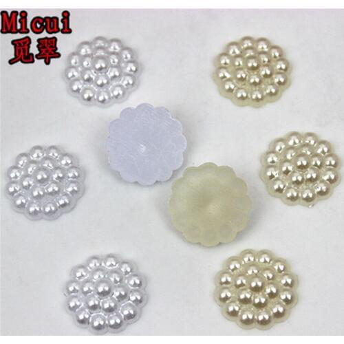 Micui 50PCS 16mm round flatback half pearls diy craft flower beads for invitation cards decoration SM99