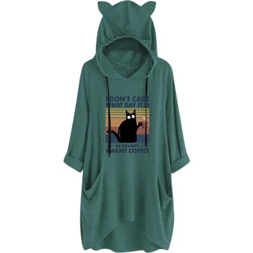 Cute Cat Ear Hoodie Winter Women Warm Cartoon Print Long Hooded Sweatshirts Oversized Pocket Long Sleeve Blouse Sudaderas Mujer