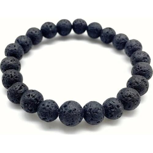 Fashion Jewelry Men Bracelet Nature Lava Volcano 6MM-10MM Bead Really Color 18.5 -19 CM Black Bangle