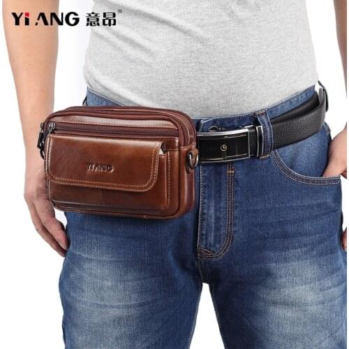Genuine Leather Male Waist Pack 7" Cell Phone Pouch Bags High Quality Natural Cowhide Mens Belt Pouch Purse Bag For Phone New