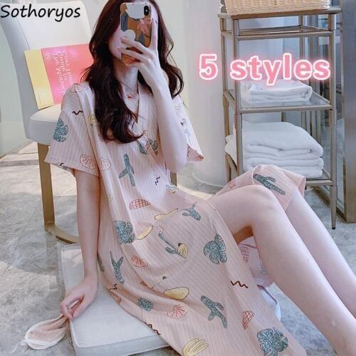 Nightgowns Women Elegant V-Neck Ladies Soft Breathable Korean Chic Fashionable Casual Sleepwear Short Sleeve Daily Comfortable