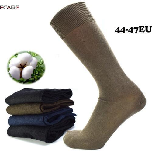 Fcare 10PCS=5 pairs long leg business 44-47 crew men dress cotton black, blue, brown and army green plus big size socks