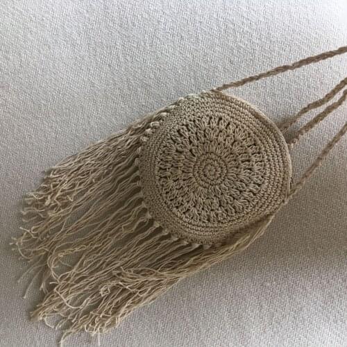 New In 2020 Straw Bag Fine Cotton Thread Crochet Tassel Shoulder Bag Messenger Bags a6250