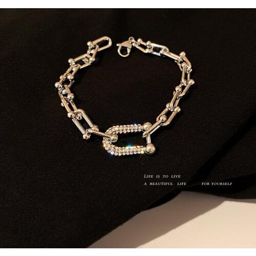 New Zircon Chain Hip Hop Lock Bracelets for Women Girls Bracelet Ins Baroque Metal Texture Hand Jewelry Accessories Wholesale