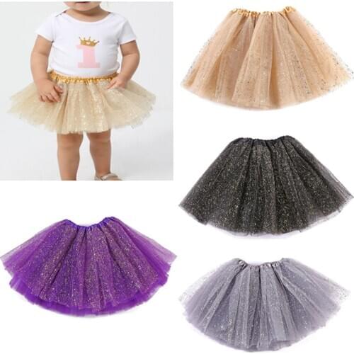 Newborn Infant Baby Girls Ballet Dance Tutu Skirt 3 Layers Tulle Glitter Golden Sequins Fluffy Princess Mesh Pettiskirt Party
