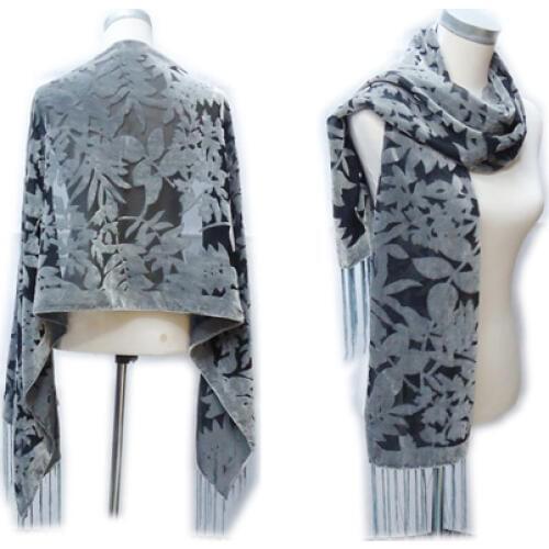 Pure Color Grey Leaves Burnout Velvet Silk Scarf Luxury Brand 2017 Euro Hot Women Scarf Wedding Pashmina Winter Dress Accessory