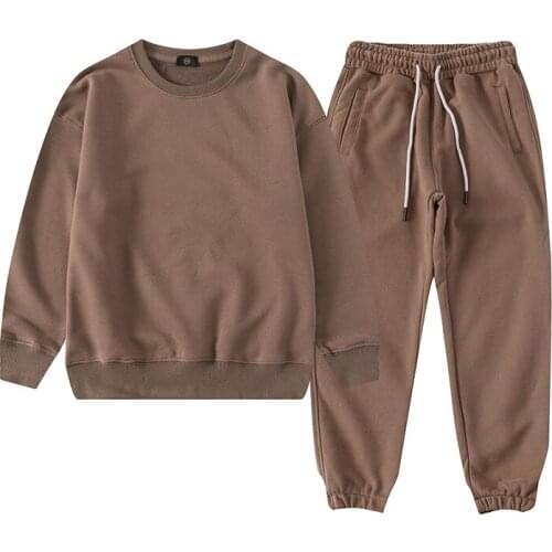 Teen Autumn Boys Clothing Set Kids Sets Solid Color Plus Fleece Warm Hoodie Sport Pant 2Pcs Childrens Casual Girls Clothing