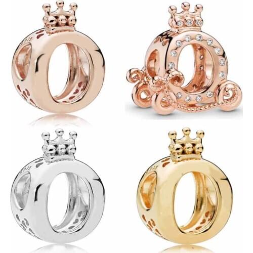 Rose Gold Openwork Radiant Hearts Royal Crown Pumpkin Crown Carriage 925 Sterling Silver Beads Fit Pandora Bracelet DIY Jewelry