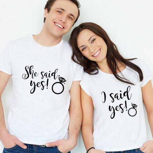 Said Yes Couple Matching White T-shirt Aesthetic Harajuku Lover T Shirts Bride Wedding Party Couples Slogan Tees Tops Clothing