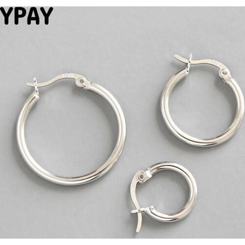 YPAY 100% Real 925 Sterling Silver Hoop Earrings for Womens Trendy Design Small Huggie Geometry Hollow Earring Jewelry YME234