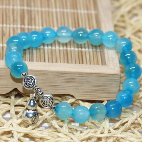 High quality unique design natural blue agat carnelian onyx stone 8mm round beads fashion women bracelet jewelry 7.5inch B2039