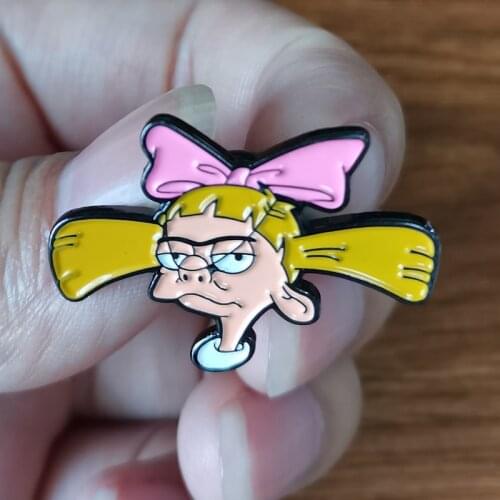 Funny Cartoon Girl Head Hey Arnold Helga Enamel Pins American Animated Childrens Series Brooch