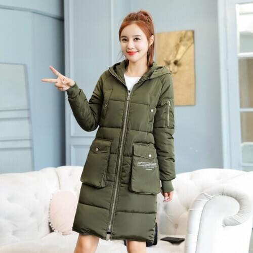 Real Time 2019 Polyester Slim Ma'am Winter Cotton-padded Clothes New Long Paragraph. Self-cultivation Even Hat Will Code Cotton
