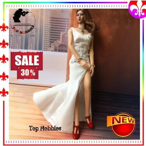 1/6 Scale Action Figure Accessories Sleeveless V-neck Silk Female White Skirt Long Dress Robe Wedding Dress F 12Inch Body Figure