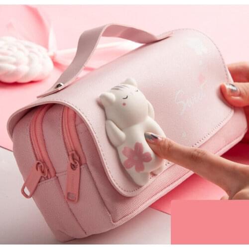 1pc Macaron Large-capacity Pencil Case with Cute Cat Toy Kawaii Stationery Storage Bag Pencil Case School Supplies