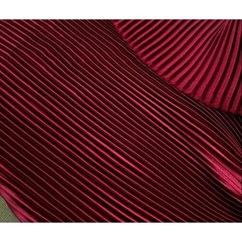 2 meters 150cm 59.05" width wine red fine stripe crumple accordion pleated faux silk satin fabric MM19