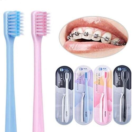2 pcs/pack V-Shaped Orthodontic Toothbrush Soft Bristle Cleaning with one Inter-Dental Brush Orthodontic Care Tool Tooth Brush