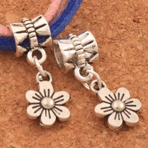 35PCS Zinc Alloy Small Plum Flower Big Hole Beads Fit European Charm Bracelets B320 8.7x23mm