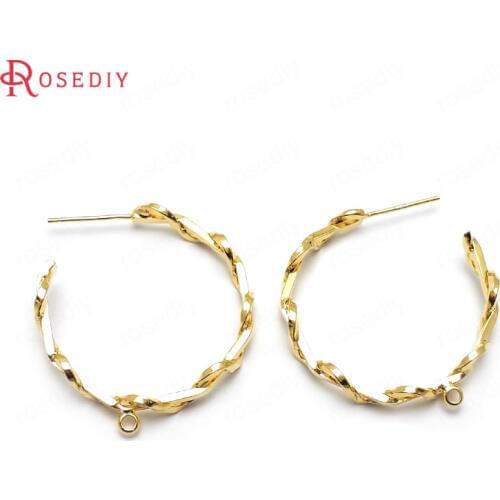36063)4PCS 30x34MM Hanging Hole 1.5MM 24K Gold Color Brass Earrings Loop Stud Earrings High Quality Diy Jewelry Accessories