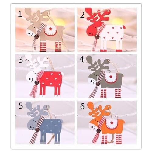 50pcs/lot Christmas Ornaments Christmas Tree Decor Wood Painted Elk Pendant Xmas Party Decor Deer Pendants Christmas Decoration