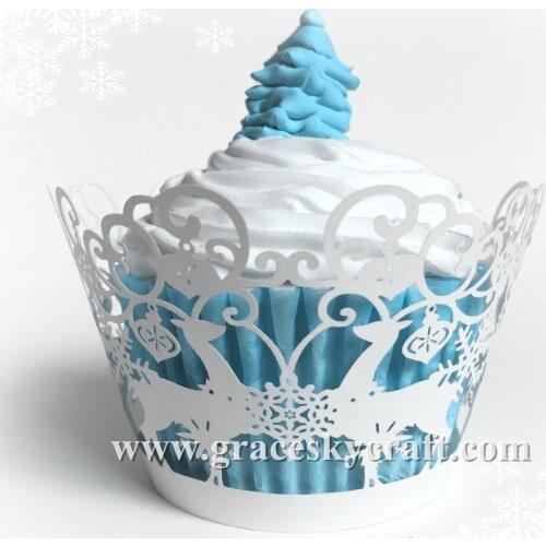 60pcs free shipping New Laser Cut Christmas Cupcakes Wrappers Deer design Cake holders Party Cupcakes accessory.23colors