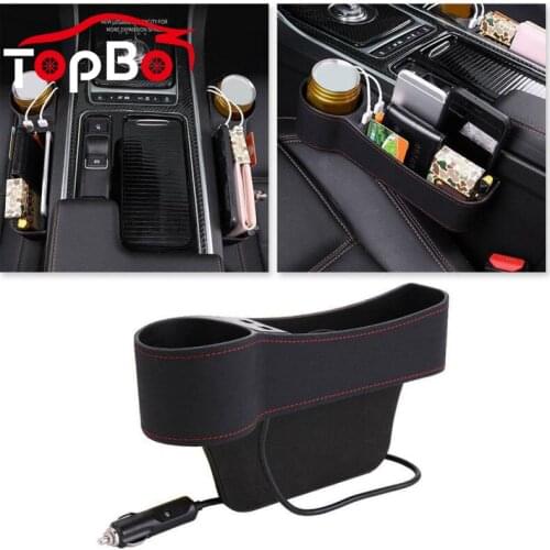 Auto 2 USB Charger Ports Car Seat Gap Organizer PU Leather Car Storage Seat Side Case Phone Bottle Cups Tidying Accessories