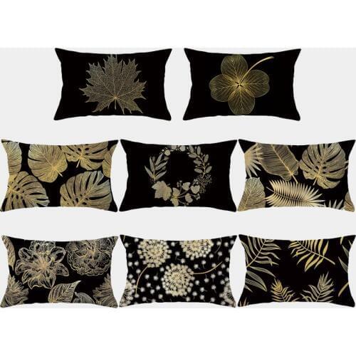 Black Gold Leaf Pillow Polyester Sofa Pillow New Office Cushion Cover Home Decoration Cushion Bedroom Cushion Cover 10340