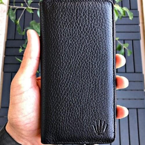 WOR Leon Black Phone Wallet, Genuine Leather Luxury Wallet, Unisex, Made in Turkey