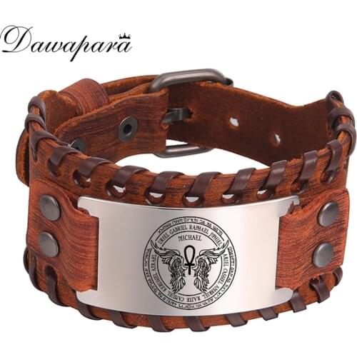 Dawapara St Michael Leather Bangles Archangel Protect Angel Guardian Saint Michael Amulet Shield Protection Jewelry Gift