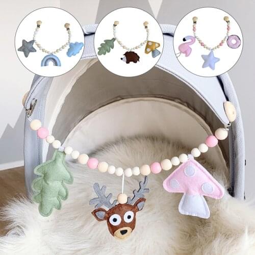 Baby Toy Wooden Pram Clip Baby Mobile Pram Plush Bead Pacifier Chain Chewable Rattle Baby Wooden Teether Necklace Teething Beads