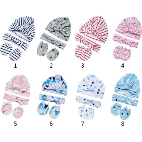Baby Anti-scratching Gloves Knotted Headband Hat Set Mittens Hair Band Beanie