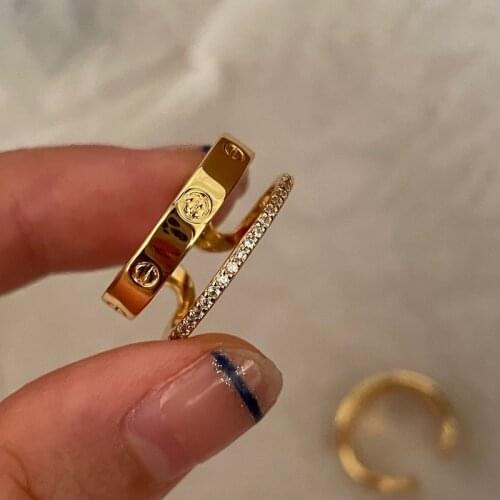 Double-layer ring zircon ring chain European and American elegant index finger ring female opening can be adjusted