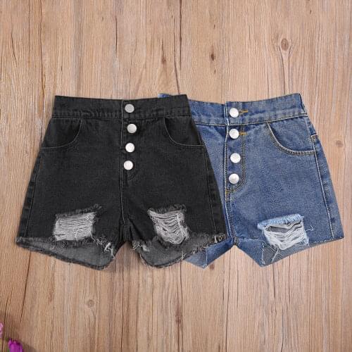 Toddler Baby Girls Casual Jeans with Broken Holes Summer Short Trousers Children Bottom Solid Denim Shorts Kids Casual Clothes