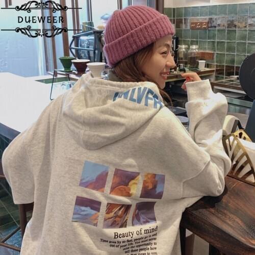 Hoodies Womens Hoodie Pullover Streetwear Women Printed Hooded Harajuku Korean Style Gray Trendy