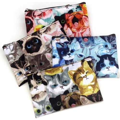 Little Girls Cat Purse Vintage Women Printing Coin Purses Zero Wallets Ladies Clutch Change Purse Female Mini Money Bag Carteira