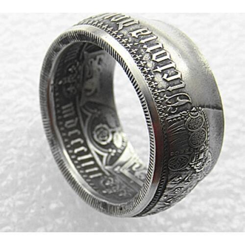 Handmade Ring Coin By GREAT BRITAIN Victoria ‘Head’1853 AR Gothic 1 Crown Silver Plated Copy Coin 'date' In Sizes 8-16