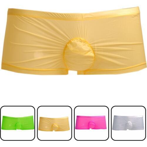 2019 Milk ice silk mens boxer underwear short boxer underpant hot man knickers Ultra thin translucent colorful Convex Pouch