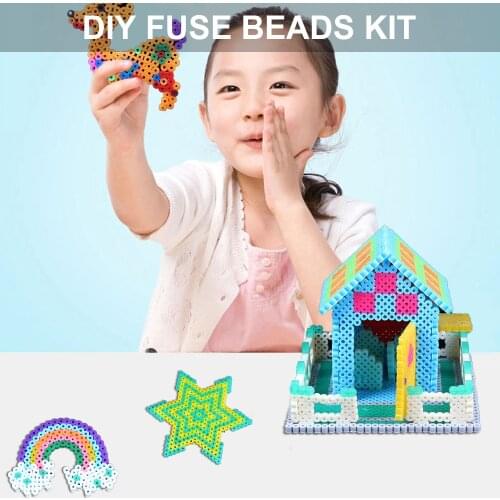Fuse Bead Kit 300pcs Beads with Pattern Sheet Pegboard Tweezers Iron Paper for Kid Toddlers DIY Crafts Project Educational Toys