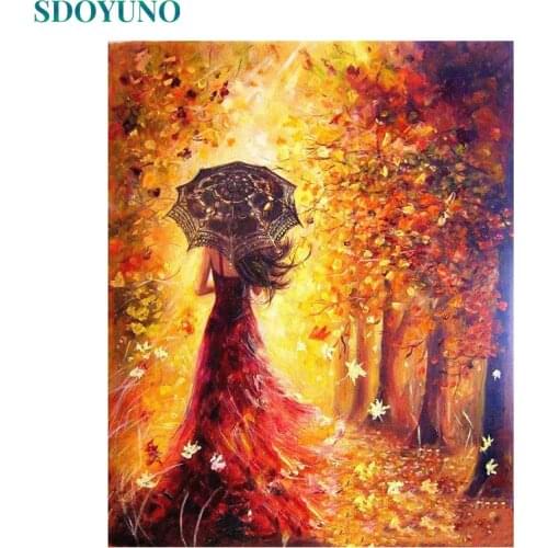 SDOYUNO Frame Women Autumn DIY Painting By Numbers Landscape Modern Wall Art Canvas Painting Unique Gift For Home Wall Decor