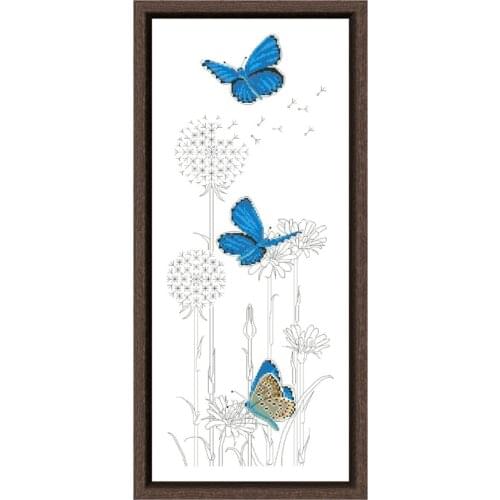 Blue butterflies cross stitch kit aida fabric 18ct 14ct 11ct unprint canvas cotton thread cross stitch kits for adults