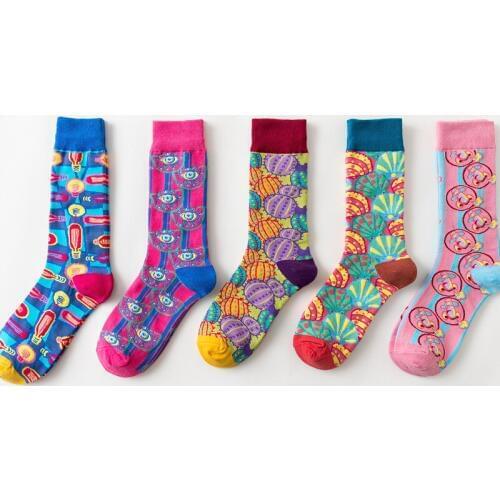 New Europe The United States Tide Brand Women Happy Socks Color Funny Couple Socks Popes Psychedelic Illustration Series Sokken