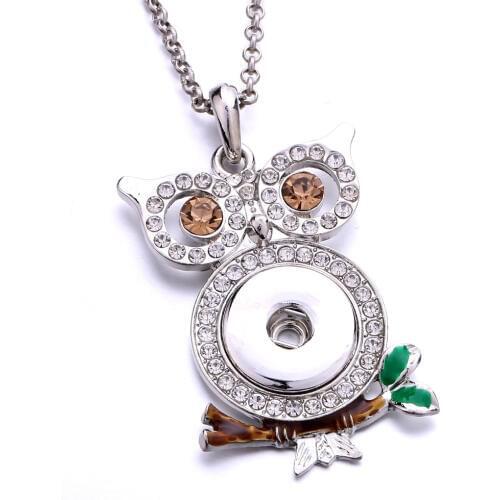 New Rhinestone Owl Snap Button Necklace Metal Silver plated Snap Necklace Pendant for Women Fit 20MM 18mm Snap Jewelry Necklaces
