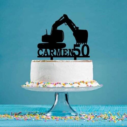Personalized Excavator Driver Birthday Cake Topper Custom Name Age Excavator Silhouette Topper For Excavator Party Decor YC050