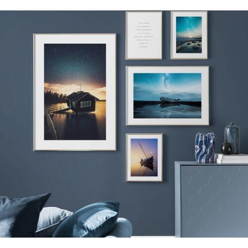 Starry sky House Boat aircraft Lake Quote Nordic Posters And Prints Wall Art Canvas Painting Wall Pictures For Living Room Decor