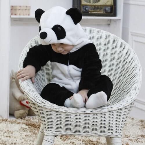 Hot Baby 3D Panda Cosplay Animal Pajamas Long Sleeve Cute Anime Rompers Hooded For Boys Girls Warm Cotton Kigurumi Clothing