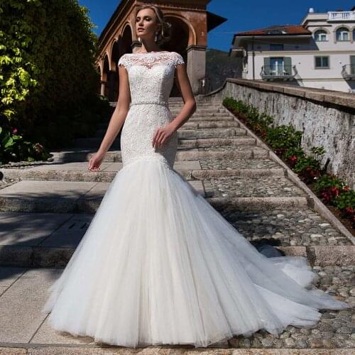 Romantic Mermaid Wedding Dress Beach Appliques Lace Beading Sashes Mariage Vestido De Noiva White Bridal Gowns
