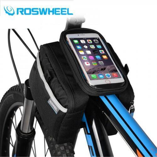 ROSWHEEL Bicycle Frame Front Head Top Tube Waterproof Bike Bag&Double IPouch Cycling For 5.7 Inch Cell Phone Bike Accessories